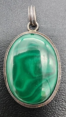 Colgante de plata de ley 925 natural grande cabujón de malaquita Ag 2299 Foto 1 de 4