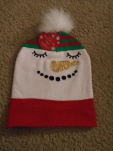 Cappello Capelli Festivo Fun Maglia Pupazzo di Neve con Paillettes Naso Oro e Palla Fuzzy Nuovo con etichette Os - Foto 1 di 1