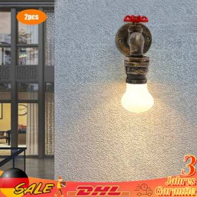 2x retro water pipe wall lamp industrial LED light tap wall light e27 - Image 1 of 4