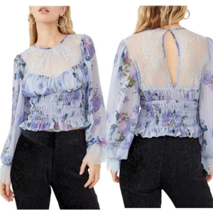 *NUEVO CON ETIQUETAS* Top Free People Daphne Floral Encaje Transparente - Talla Pequeña - Cottagecore/Preppy - Imagen 1 de 9