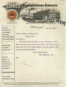 1906 LETTERHEAD Pittsburgh Pennsylvania FABRICANTES DAWES LETREROS DE VIDRIO - Imagen 1 de 1