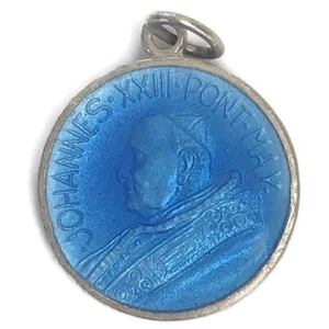 Vintage Katholische Johannes XXIII Pont Max Vatikan Medaille Blau Emaille Made in Italy - Bild 1 von 3