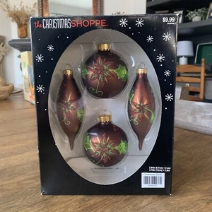 The Christmas Shoppe 4 Pack Chocolate Brown Poinsettia Hanging Glass Ornaments - Foto 1 di 8
