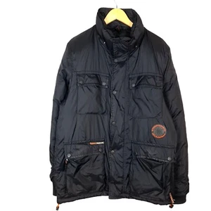 SUPERDRY Men's Parka Jacket Size XL Black Military Stand Collar DOWN FILL - Picture 1 of 11