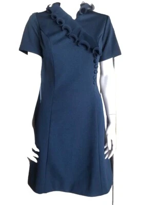 Vtg 60s Toni Todd Black Sheath Wiggle Cocktail Dress Chiffon Pleated Collar Mod - Image 1 of 4