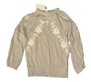 In Loom Boho-Bluse mit Blumenstickerei und fallenden Ärmeln Damen Gr. Small Salbei - Bild 1 von 7