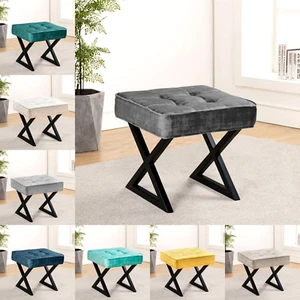 Taburete otomano tapizado de terciopelo para pies asiento de tocador con moderno metal X-Pag 17"" H - Imagen 1 de 107