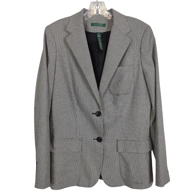 Chaqueta Blazer Lauren Ralph Lauren Mujer Pata de Gallo Negra Blanca 2 Botones Talla 10 Foto 1 de 4