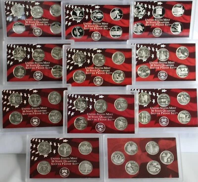 1999 thru 2009 Silver Proof State Quarter Lot Silver No Box or COA 56 Coins - Image 1 of 4