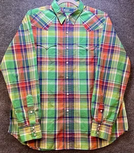 VTG Polo Ralph Lauren Western Pearl Snap Button Up Shirt Mens XL Red Plaid - Picture 1 of 10
