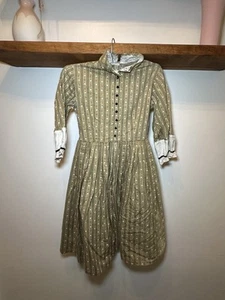Vintage Girls Cotton Dress Handmade Eyelet Lace 3/4 Sleeve Prairie Colonial S - Picture 1 of 12