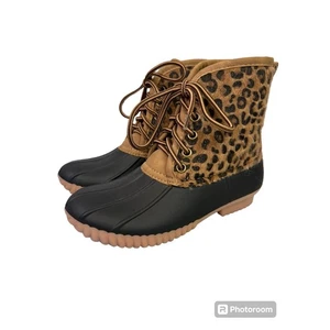 MarleyLilly Animal Print Rain Boots Size 13 Lace Up Winter Snow Boots - Picture 1 of 11