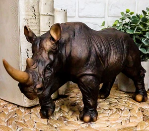 11" Wide African Grasslands Wild Animal Rhinoceros Rhino Decorative Figurine - Picture 1 of 10