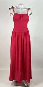 Free People Size 4 Santorini Print Strap Maxi Dress Hot Hibiscus Linen Blend - Picture 1 of 11