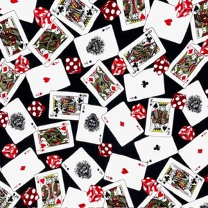 Playing Cards with Dice on Black from Shamash and Sons 1 yd 100% Cotton to quilt - Picture 1 of 8
