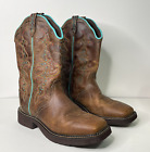 Bottes Justin Cowboy Gypsy L2900 marron cuir turquoise western femme taille 10B