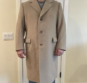 Black Diamond Kosins Mens Long CASHMERE Overcoat Size 46 Camel Brown Tan VINTAGE - Picture 1 of 24