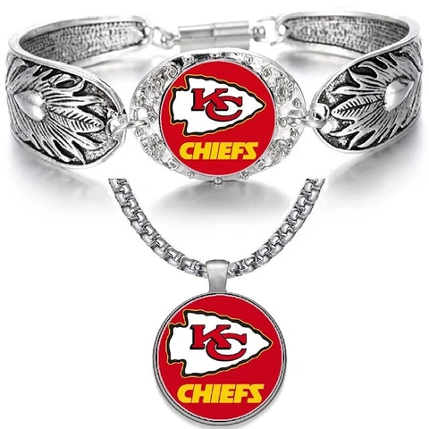 2PcSet Kansas City Chiefs Womens Pendant Necklace And Bracelet Gift Set D3D30 Cover