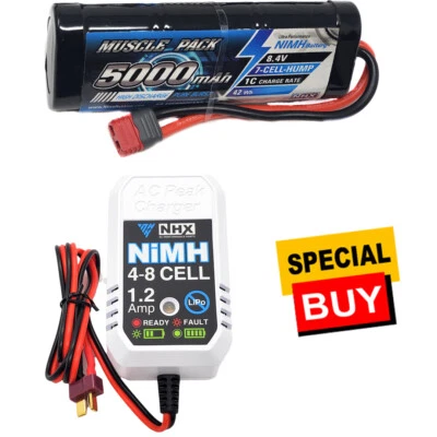 Batería NHX RC 8.4V 5000mAh 7 Celdas Nimh Hump con Conector DEANS / Cargador ezWall Foto 1 de 4