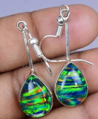 Hermoso pendiente de plata de ley 925 pera de ópalo de fuego de 22,75 quilates certificado para ella Foto 1 de 4