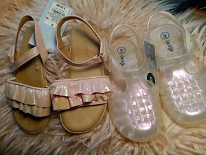 Toddler Girls Jelly Sandals clear Cat & Jack Size 9 pink ruffle glitter sandals - Picture 1 of 16