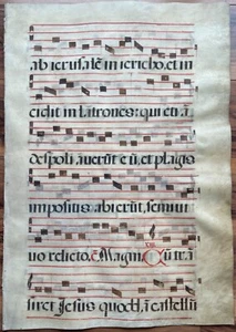 Hoja de música antifonal 1649 - Manuscrito iluminado - Himnario vitela de doble cara - Imagen 1 de 2