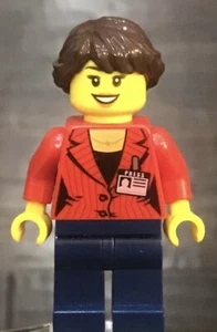 LEGO Female REPORTER - City TV Weather News Girl with Press ID Brown Hair - Picture 1 of 1