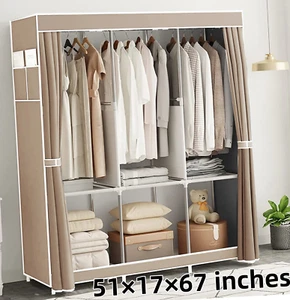 Large Fabric Canvas Wardrobe With Hanging Rail Shelving Clothes Storage Cupboard - Picture 1 of 73