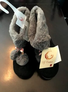 NEU Damen 5/6 schwarze Bootie Slipper mit grauem Bündchen. Warmes Geschenk Neu mit Etikett - Bild 1 von 3
