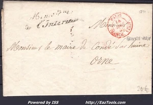 FRANCE MARQUE POSTALE AVEC CAD ROUGE PARIS FRANCHISE VÉRIFIÉE DU 14/08/1840 - Picture 1 of 2
