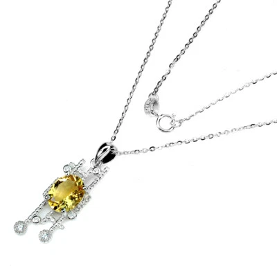 925 Sterling Silver Necklace Oval Citrine 10x8mm Simulated Cz Gemstone Jewelry - Image 1 of 4