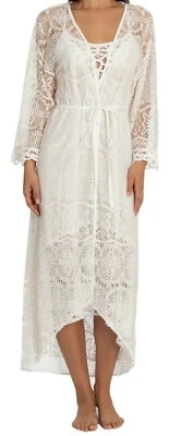 NWT In Bloom by Jonquil Ivory CROCHET FLORAL LACE Wrap Robe XS/S Hi-Low Hem WOW - Image 1 of 4