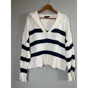 Banana Republic Women's S L White Blue Striped Organic Cotton Sailor Sweater - Picture 1 of 10