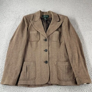 Lauren Ralph Lauren Women's Brown 100% Wool Blazer Jacket Size 12 Lined 3 Button - Picture 1 of 14