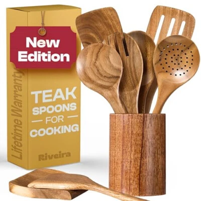 9 Pieces Premium & Durable Organic Teak Wooden Cooking Utensils - Image 1 of 4