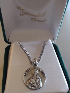 St. Agnes Sterling Silver Round 0.9" Medal, Velvet Gift Box, 18" Chain , US Made - Picture 1 of 4