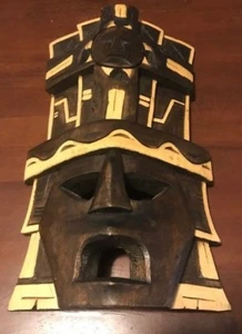 BEAUTIFUL HAND CARVED WOOD MAYAN TRIBAL MASK - 12" TALL - FROM TULUM MEXICO - Picture 1 of 7
