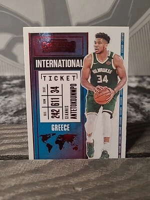 Giannis antetokounmpo #20 2020  Contenders Red Foil SP International Ticket - Image 1 of 4