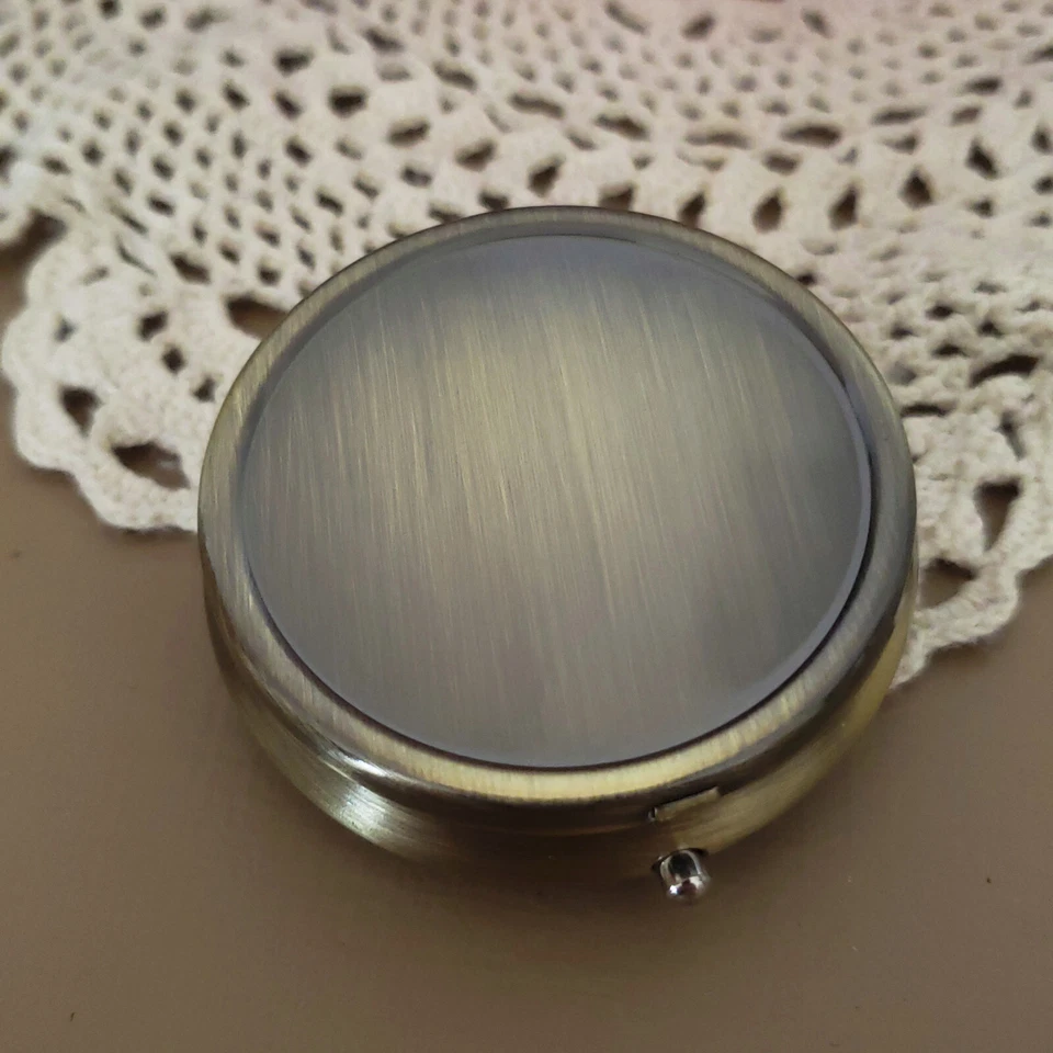 Pill Box Case Organizer Holder Decorative Metal Round Small Pocket Purse Travel  - Image 1 of 4