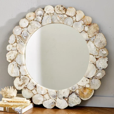 12"x12"Natural Agate Stone Living Room Wall Mirror Frame Natural Agate Décor Art Cover