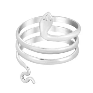 Coiled Serpent Snake Wrap Around Spiral Sterling Silver Ring-9 - Picture 1 of 5