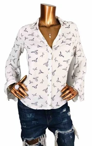 Express Portofino XS Top NWT Birds Print Slim Fit Logo Button Up Shirt Long Slvs - Picture 1 of 10