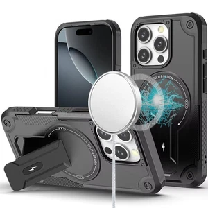 For iPhone 16 Pro 6.3in Case Magnetic Circle Grip Kickstand + Tempered Glass - Picture 1 of 25