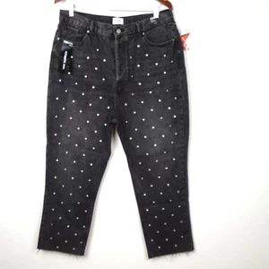 Rhinestone Jeans Simple Society Size 17 Gray Button Fly Cropped Straight Frayed - Picture 1 of 10