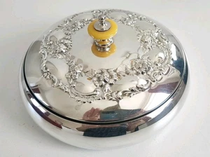 Vintage Falstaff Silver Plate Repousse Covered Bowl With Glass Dish Insert - Picture 1 of 15
