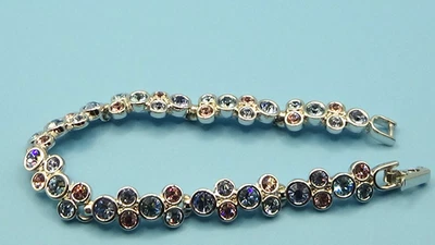 Swarovski Swan Signed Bezel Set Round Crystals, Rhodium Plated Tennis Bracelet - Image 1 of 4