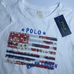 NWT Polo Ralph Lauren Girls Kids Large 12-14 Quilted Abstract USA Flag Shirt - Picture 1 of 12