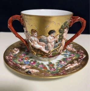 Double Cup Richard Ginori Handle Capodimonte - Picture 1 of 4