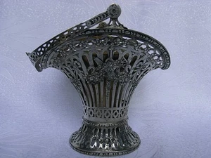 CESTA - CUENCO - CESTA DE ASA DE PLATA 800 ER ALEMANIA HACIA 1890 - Imagen 1 de 7