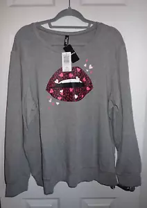 NEU Torrid T-Shirt Top Größe 2X (Torrid Größe 2) Modal Baumwolle grau mit Lippen Mund Herz - Bild 1 von 6